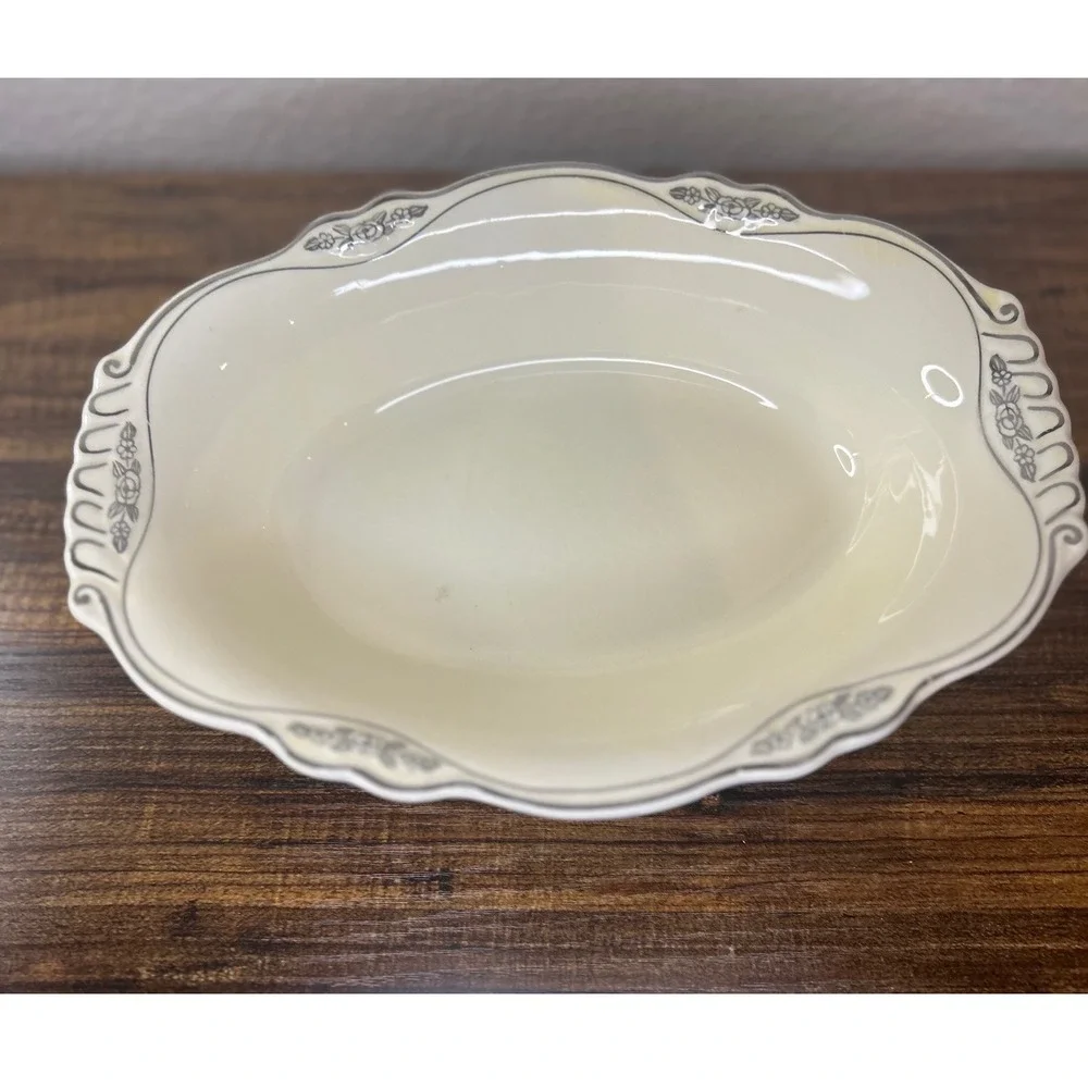 Vintage Homer Laughlin Virginia Rose Oval Serving Bowl‎ Cream Floral Trim